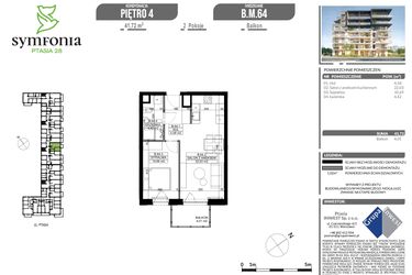 Rzut - Mieszkanie na sprzedaż 2 pokoje o powierzchni 41,72 m² - numer B.64 w Symfonia Ptasia 28
