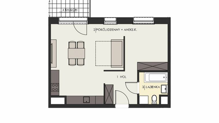 Rzut - Mieszkanie na sprzedaż 2 pokoje o powierzchni 46,4 m² - numer 45 w Osiedle Platinum III