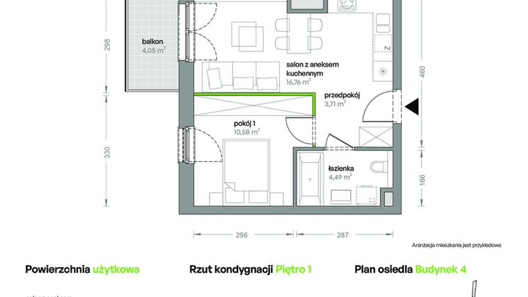 Rzut - Mieszkanie na sprzedaż 2 pokoje o powierzchni 35,54 m² - numer B4/A/16 w Ceglana Park