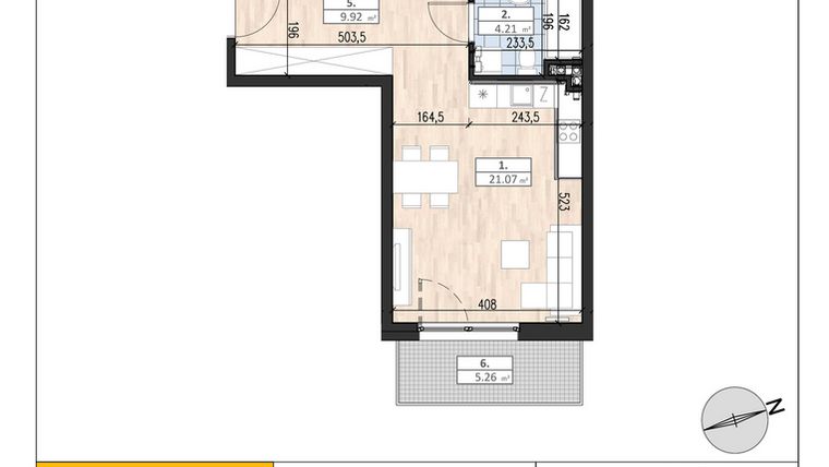 Rzut - Mieszkanie na sprzedaż 3 pokoje o powierzchni 58,3 m² - numer B2/1/3 w ACCANTO