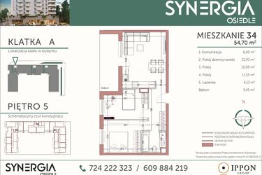 Rzut - Mieszkanie na sprzedaż 3 pokoje o powierzchni 54,7 m² - numer M34 w SYNERGIA