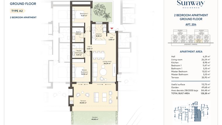 Rzut - Mieszkanie na sprzedaż 2 pokoje o powierzchni 112,75 m² - numer 204 w Sunway