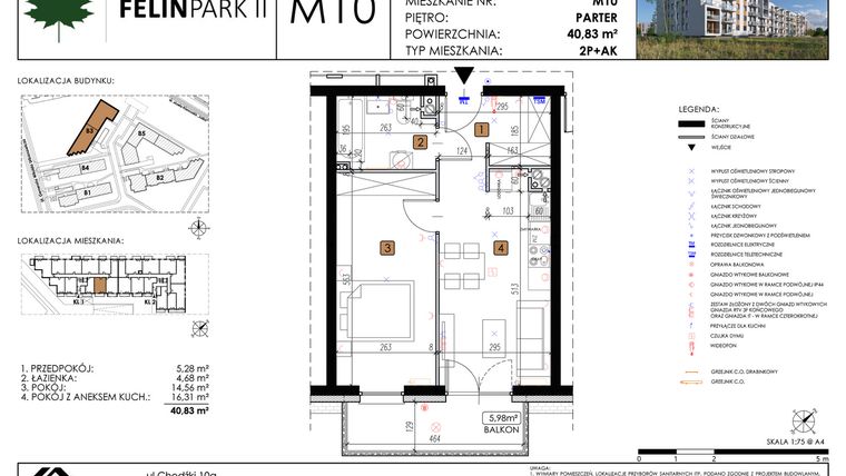 Rzut - Mieszkanie na sprzedaż 2 pokoje o powierzchni 40,86 m² - numer M10 w Felin Park II etap 2