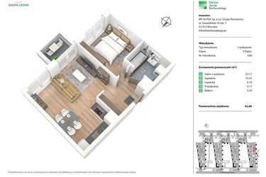 Rzut - Mieszkanie na sprzedaż 2 pokoje o powierzchni 42,93 m² - numer K38 w Nowe Żerniki Bieńkowskiego etap II