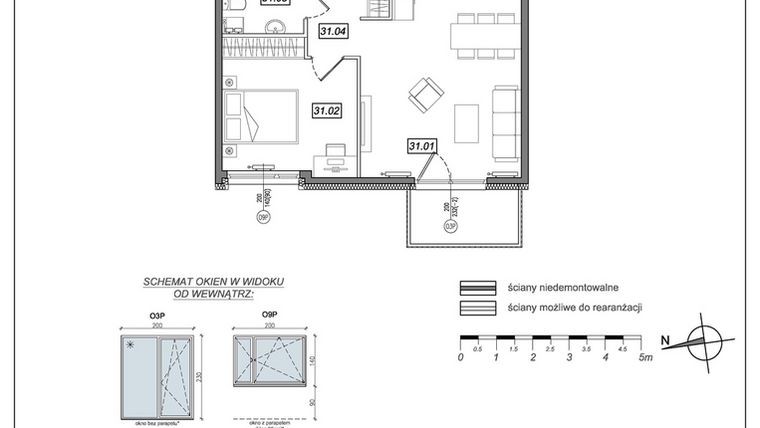 Rzut - Mieszkanie na sprzedaż 2 pokoje o powierzchni 47,54 m² - numer 6.A.31 w Urzeka bud. 6 i 7