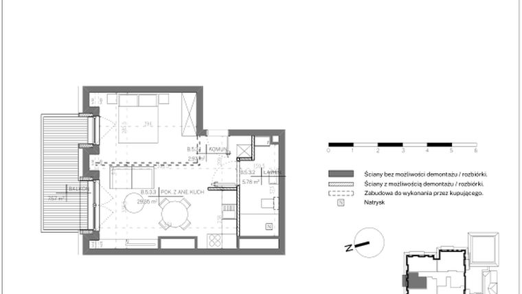 Rzut - Mieszkanie na sprzedaż 1 pokój o powierzchni 38,1 m² - numer B.5.3 w Polanka 21