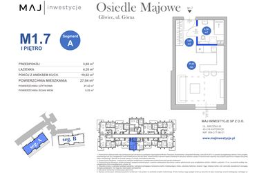 Rzut - Mieszkanie na sprzedaż 1 pokój o powierzchni 27,94 m² - numer M1.7 w Osiedle Majowe 2.0 etap II