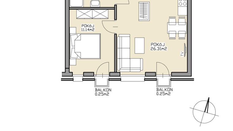 Rzut - Mieszkanie na sprzedaż 2 pokoje o powierzchni 42,61 m² - numer 17 w Apartamenty Zdrój