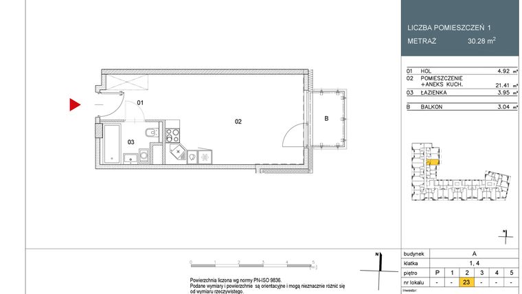 Rzut - Mieszkanie na sprzedaż 1 pokój o powierzchni 30,28 m² - numer L23 w Morwowa 5 - Apartamenty inwestycyjne