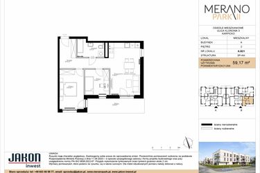 Rzut - Mieszkanie na sprzedaż 3 pokoje o powierzchni 59,17 m² - numer A.B21 w Merano Park II