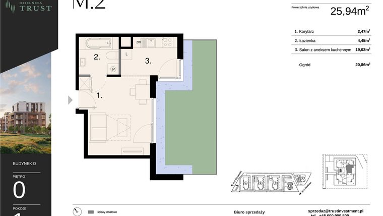 Rzut - Mieszkanie na sprzedaż 1 pokój o powierzchni 25,94 m² - numer D - M.2 w Dzielnica Trust