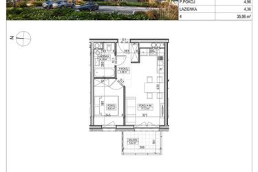 Rzut - Mieszkanie na sprzedaż 2 pokoje o powierzchni 35,96 m² - numer A3.01.21 w AURA