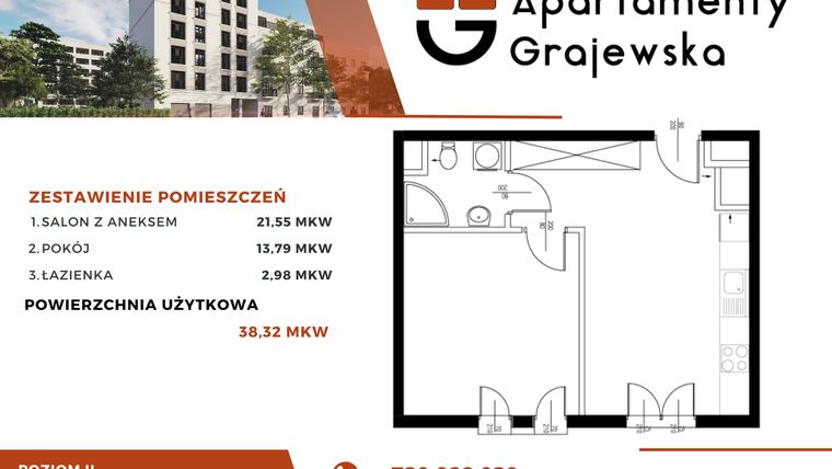 Rzut - Mieszkanie na sprzedaż 2 pokoje o powierzchni 39,93 m² - numer M-11 w Apartamenty Grajewska