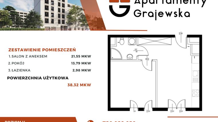 Rzut - Mieszkanie na sprzedaż 2 pokoje o powierzchni 39,93 m² - numer M-29 w Apartamenty Grajewska