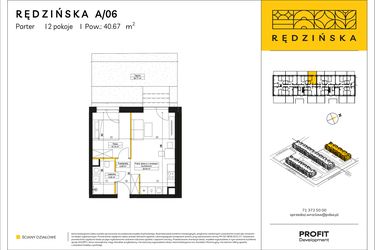 Rzut - Mieszkanie na sprzedaż 2 pokoje o powierzchni 40,67 m² - numer RD4A/A/06 w Rędzińska 4