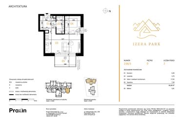Rzut - Mieszkanie na sprzedaż 2 pokoje o powierzchni 35,3 m² - numer 23B/3 w Izera Park