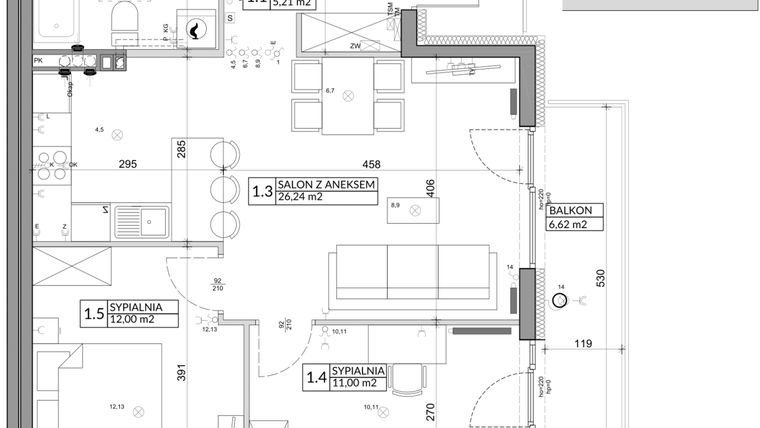 Rzut - Mieszkanie na sprzedaż 3 pokoje o powierzchni 61,85 m² - numer 36B w Osiedle Młodych etap IV