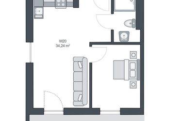 Rzut - Mieszkanie na sprzedaż 2 pokoje o powierzchni 34,24 m² - numer M20 w TARASY GĄSKI