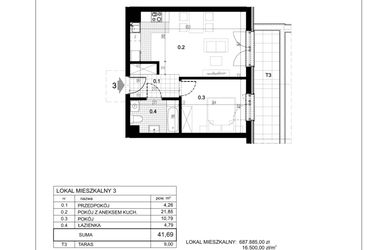 Rzut - Mieszkanie na sprzedaż 2 pokoje o powierzchni 43,68 m² - numer C1.3 w Centralna 51C
