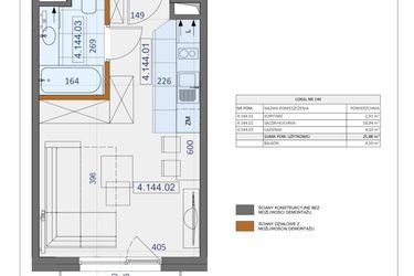 Rzut - Mieszkanie na sprzedaż 1 pokój o powierzchni 25,88 m² - numer 144 w Osiedle Zycha