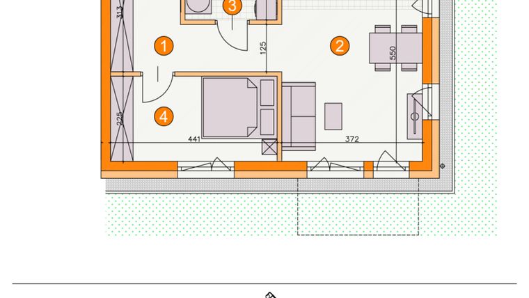 Rzut - Mieszkanie na sprzedaż 2 pokoje o powierzchni 42,44 m² - numer BII/B4 w Osiedle Bocianie Gniazdo 2