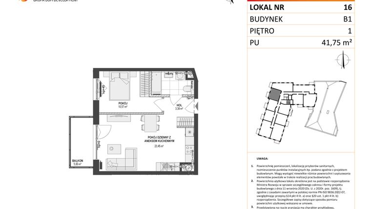Rzut - Mieszkanie na sprzedaż 2 pokoje o powierzchni 41,75 m² - numer 16 w Leśna Góra