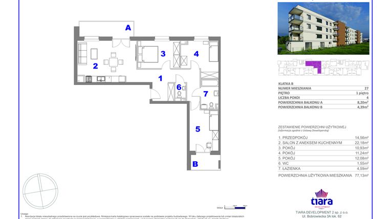 Rzut - Mieszkanie na sprzedaż 4 pokoje o powierzchni 77,13 m² - numer 27 w Osiedle Janowiecka