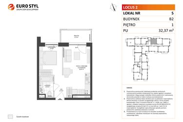 Rzut - Mieszkanie na sprzedaż 1 pokój o powierzchni 32,37 m² - numer 5 w Locus 2 bud. B2