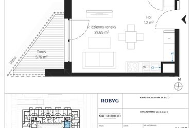 Rzut - Mieszkanie na sprzedaż 1 pokój o powierzchni 34,97 m² - numer J.1M30 w Nadmotławie Apartments etap J