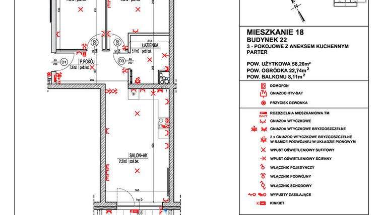 Rzut - Mieszkanie na sprzedaż 3 pokoje o powierzchni 58,2 m² - numer 18 w Osiedle 4 Pory Roku - Etap VIII