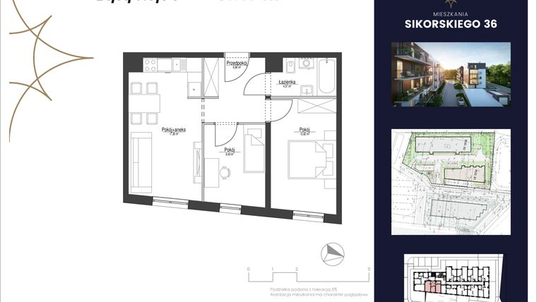 Rzut - Mieszkanie na sprzedaż 3 pokoje o powierzchni 49,57 m² - numer B1/A/0.9/P3 w Sikorskiego 36 - Etap II