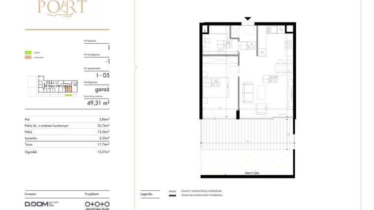 Rzut - Mieszkanie na sprzedaż 2 pokoje o powierzchni 49,31 m² - numer I_5 w Warmiński Port etap V