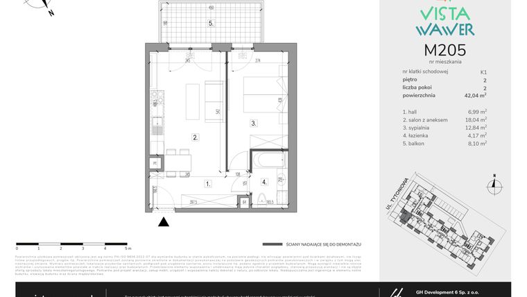 Rzut - Mieszkanie na sprzedaż 2 pokoje o powierzchni 42,04 m² - numer M205 w Vista Wawer