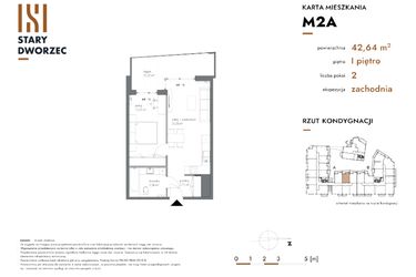 Rzut - Mieszkanie na sprzedaż 2 pokoje o powierzchni 42,64 m² - numer M 2A w Stary Dworzec