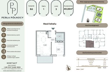 Rzut - Mieszkanie na sprzedaż 2 pokoje o powierzchni 40,26 m² - numer B2.1_3 w Perła Północy etap 2