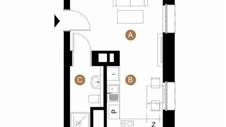 Rzut - Mieszkanie na sprzedaż 1 pokój o powierzchni 25,91 m² - numer B-3-15 w Taczaka 5