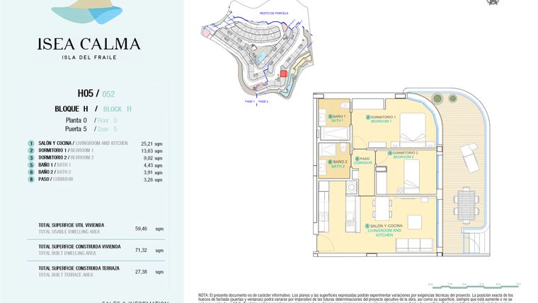 Rzut - Mieszkanie na sprzedaż 2 pokoje o powierzchni 71 m² - numer CAV-MS-5142 w Isea Calma - Aguilas