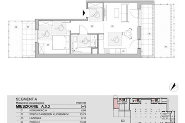 Rzut - Mieszkanie na sprzedaż 2 pokoje o powierzchni 52,19 m² - numer A.0.3 w ATAL Unii Lubelskiej