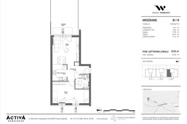 Rzut - Mieszkanie na sprzedaż 2 pokoje o powierzchni 52,83 m² - numer B1.19 w Tarasy Wierzycy