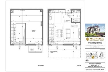 Rzut - Mieszkanie na sprzedaż 1 pokój o powierzchni 64,24 m² - numer D.23 w Osiedle Maureska etap 2