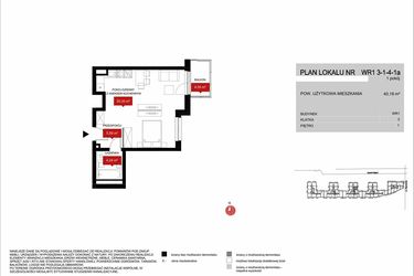 Rzut - Mieszkanie na sprzedaż 1 pokój o powierzchni 40,18 m² - numer WR1 3/1/4/1a w Przystań Reymonta
