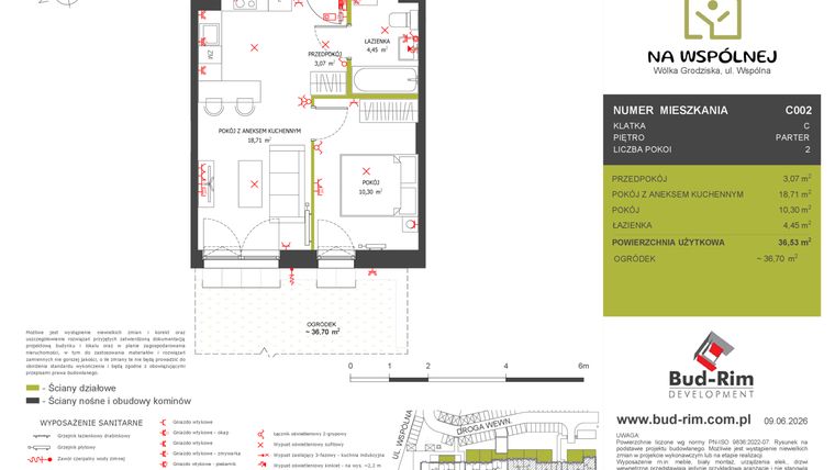 Rzut - Mieszkanie na sprzedaż 2 pokoje o powierzchni 36,53 m² - numer C2 w Na Wspólnej etap 2