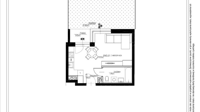 Rzut - Mieszkanie na sprzedaż 1 pokój o powierzchni 29,57 m² - numer B.27 w Osiedle Pod Klonami XVII