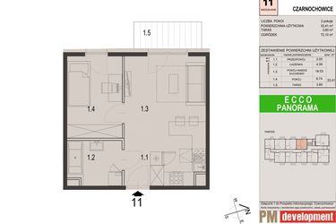 Rzut - Mieszkanie na sprzedaż 2 pokoje o powierzchni 33,41 m² - numer 11C w Ecco Panorama etap II budynki C, D