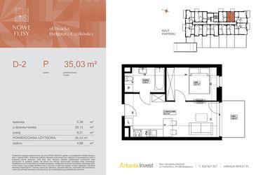 Rzut - Mieszkanie na sprzedaż 2 pokoje o powierzchni 35,03 m² - numer M2_NF.d w Nowe Flisy II