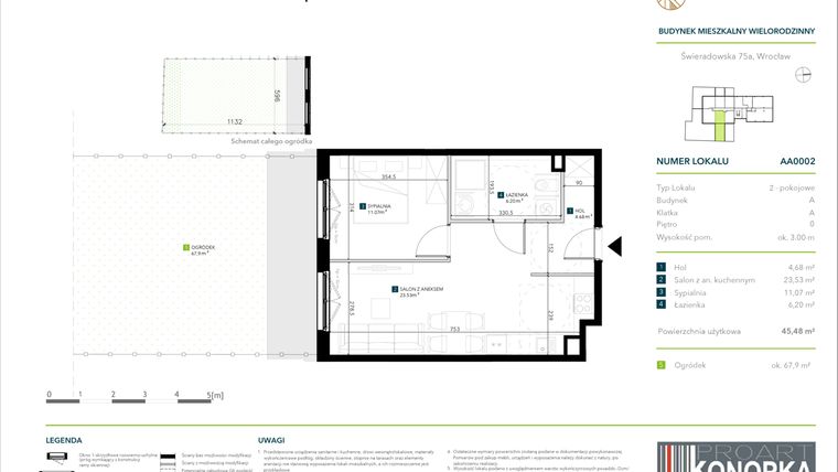 Rzut - Mieszkanie na sprzedaż 2 pokoje o powierzchni 45,48 m² - numer AA0002 w Vivre