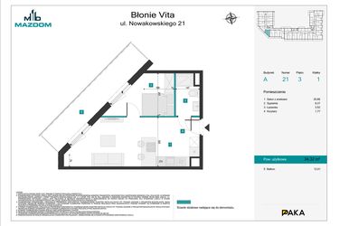 Rzut - Mieszkanie na sprzedaż 2 pokoje o powierzchni 34,32 m² - numer 21 w Błonie Vita