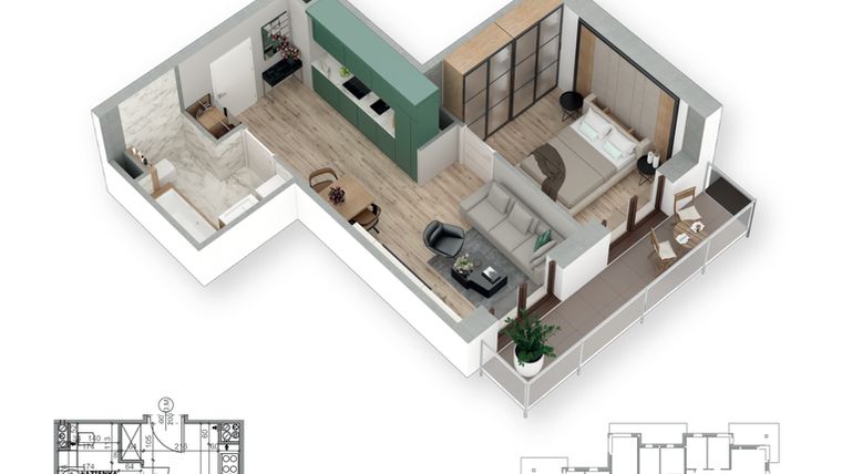 Rzut - Mieszkanie na sprzedaż 2 pokoje o powierzchni 38,28 m² - numer 20 w Villa Park - Etap III