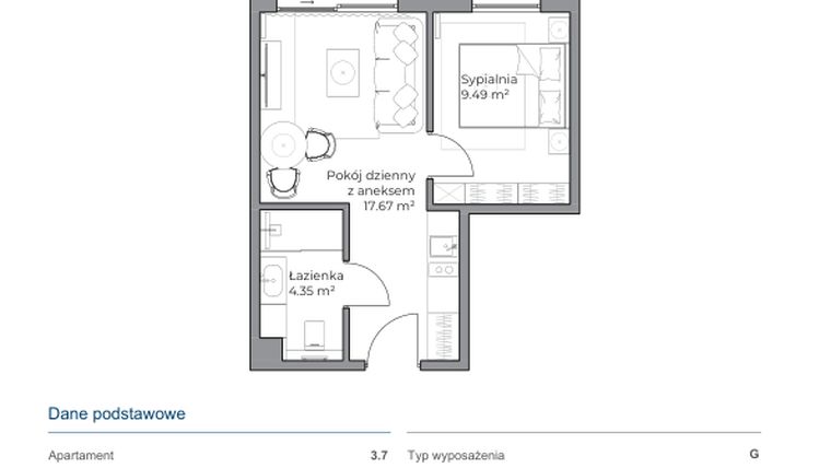 Rzut - Mieszkanie na sprzedaż 2 pokoje o powierzchni 31,51 m² - numer B.3.7 w Anchoria Holiday