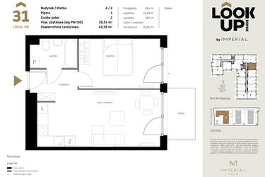Rzut - Mieszkanie na sprzedaż 2 pokoje o powierzchni 39,54 m² - numer A.31 w Look Up House
